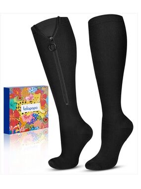 Lalapapa Black Zipper Compression Knee-Highs - Support & Easy Zip 2XL